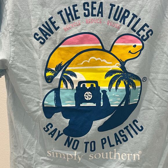 Simply Southern Save The Sea Turtles Say No To Plastic T-shirt ~ Women's MD - Picture 2 of 6